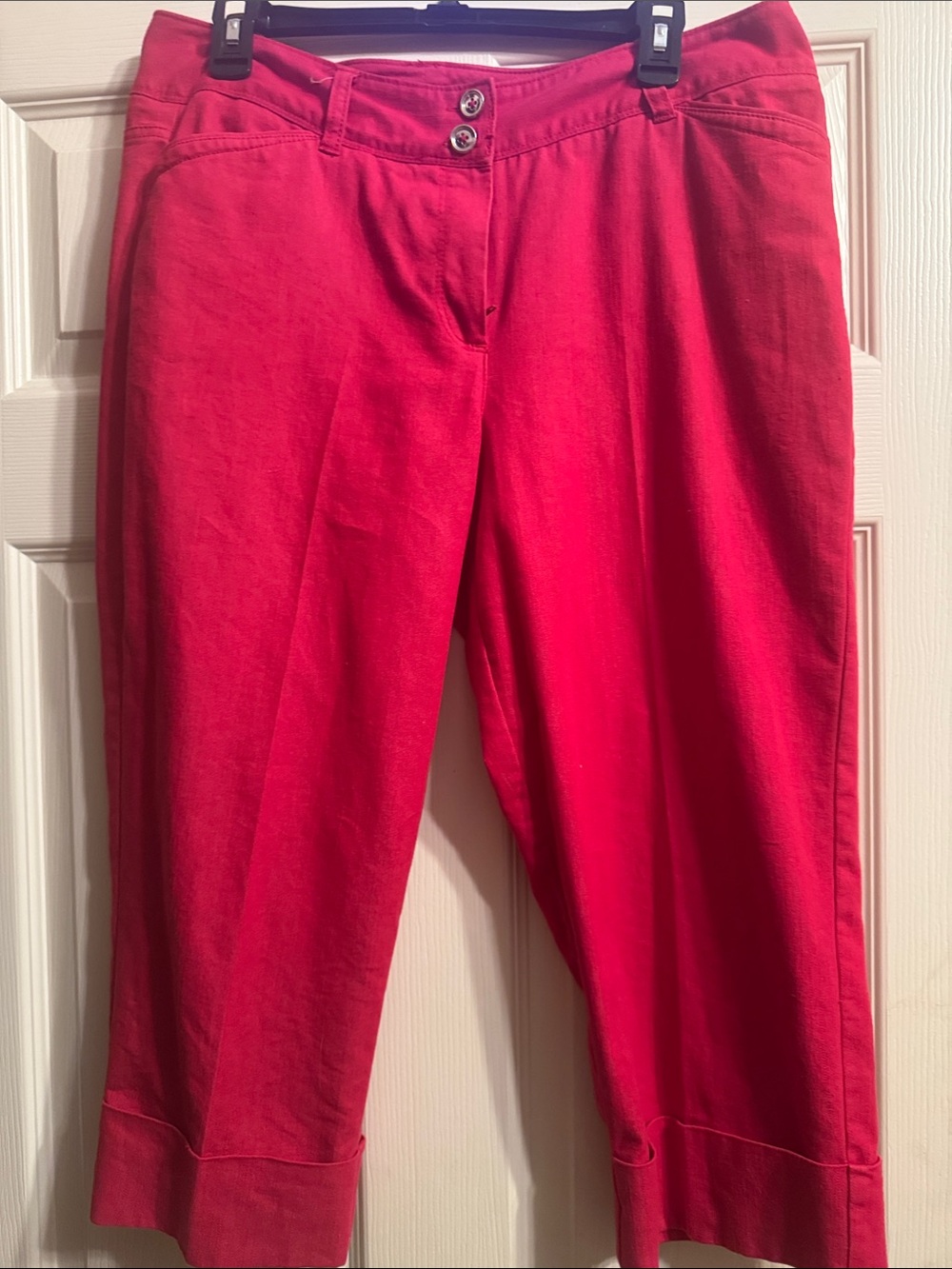 Red Capri Pants with Double Button Waist